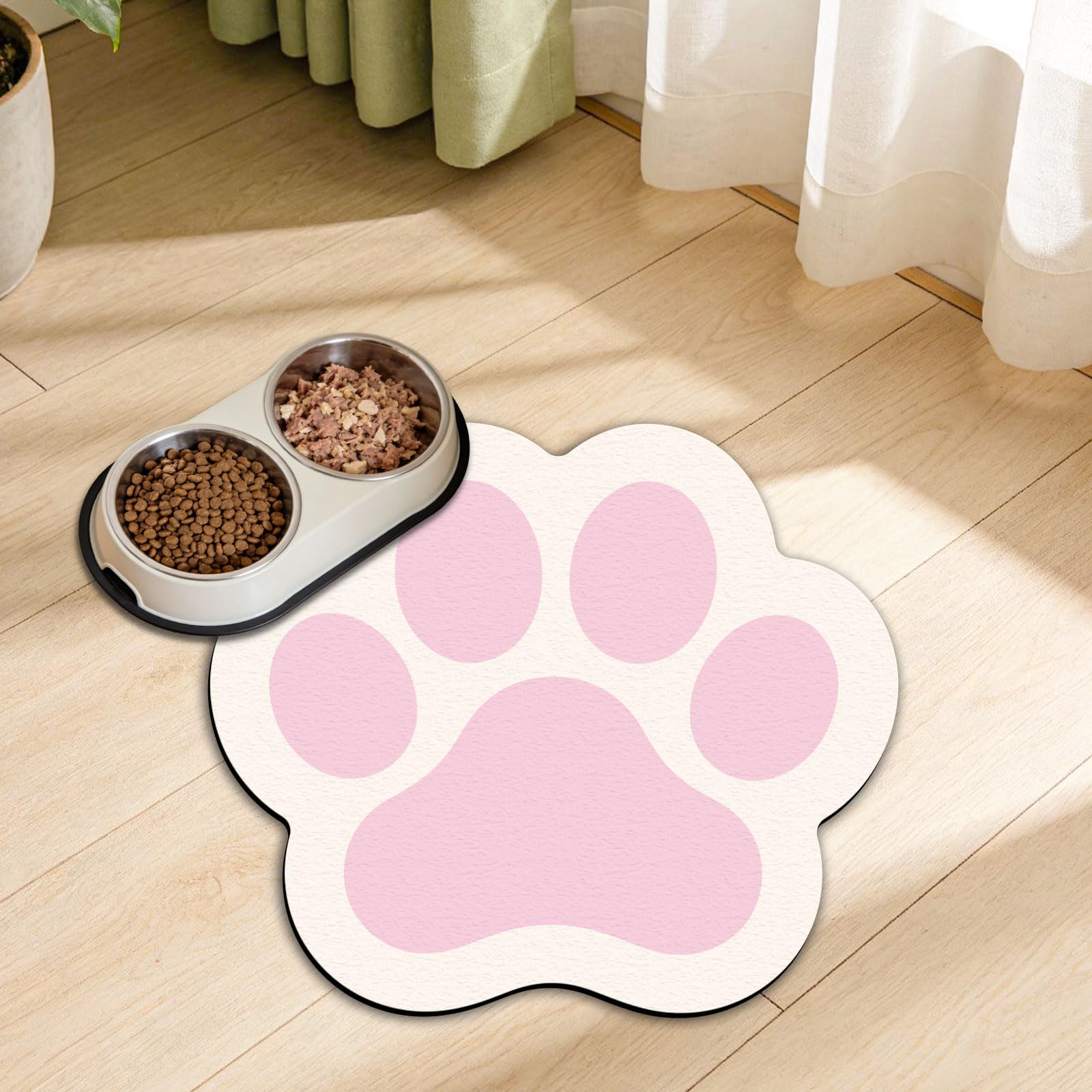 Tapis de nourriture chat GLOBLELAND rose 45x40cm absorbant sous gamelle
