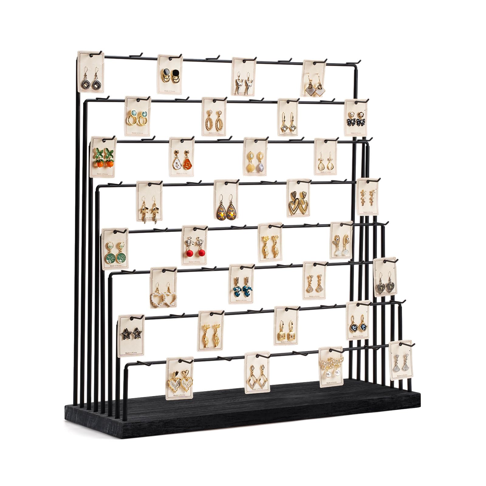 Earring Display Stands for Selling, Earring Rack Display Holder Stand, Jewelry Display for Selling Earring Cards, Bracelets, Hair Accessories, Rings, Necklaces (Black Wood, Large Size)