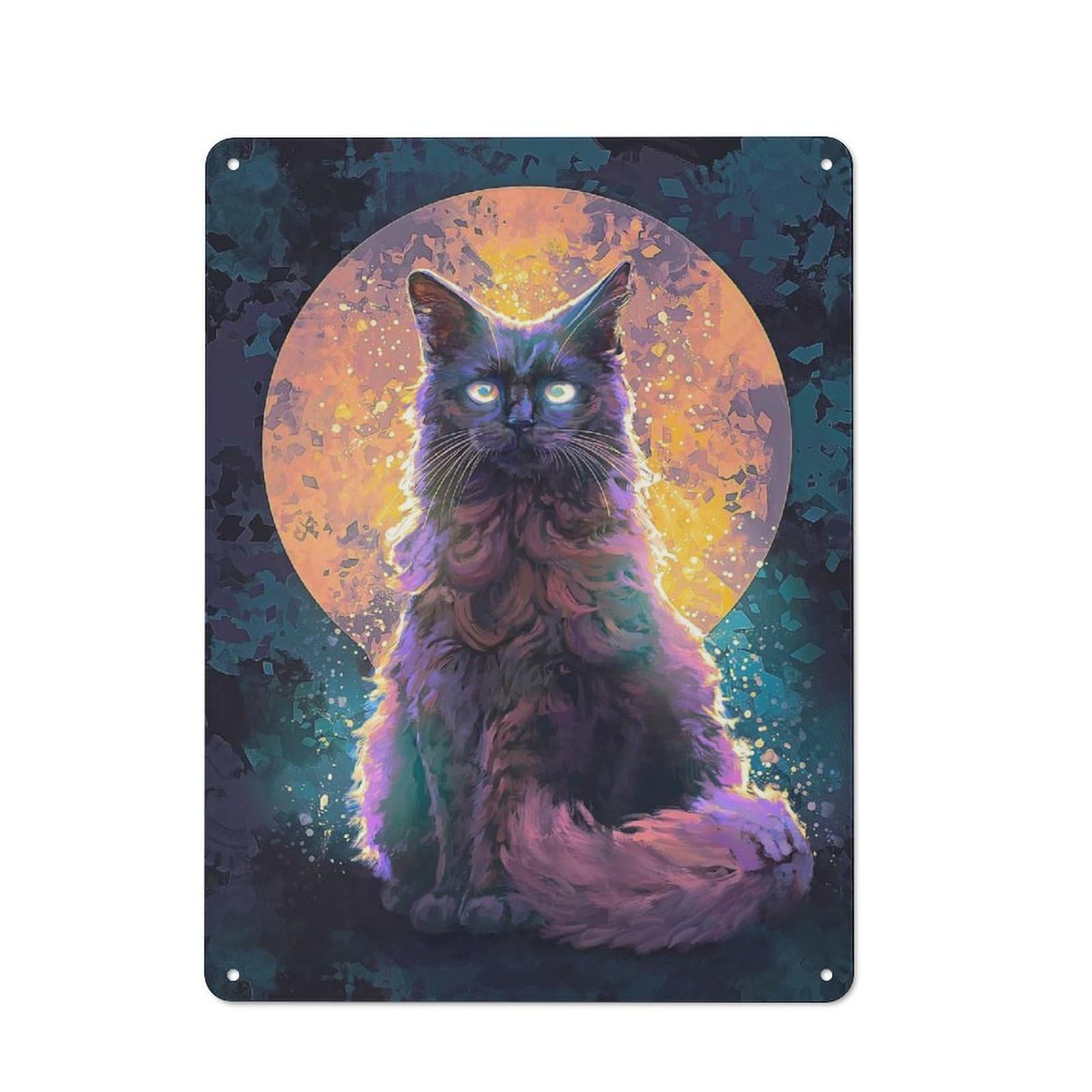 Junmoney Moonlight Cat Metal Plaque With Design 40X30cm, Country Style Kitchen Wall Decor For Coffee Bar, Kitchen, Bistro Or Tea Corner