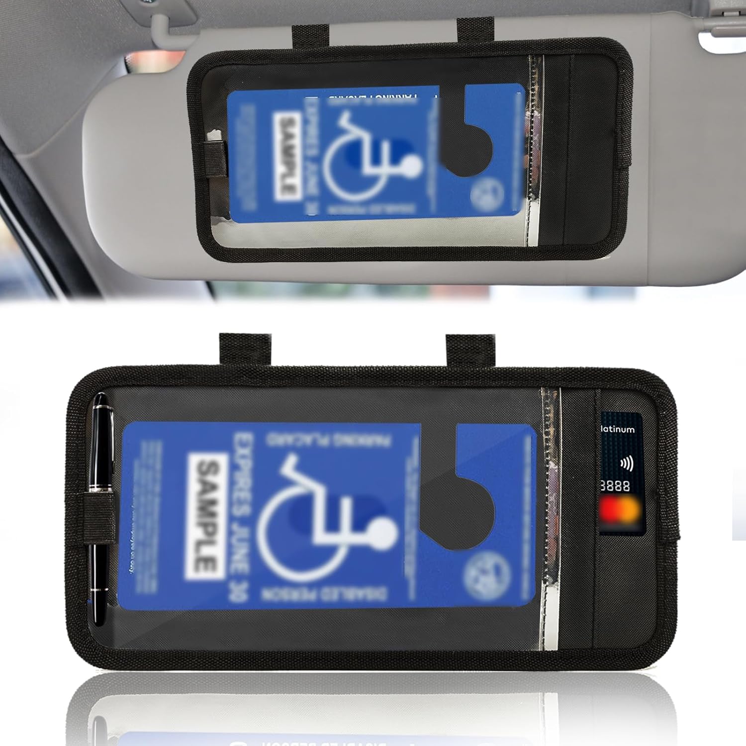 Handicap Placard Holder for Auto 1 PCS Black Visor