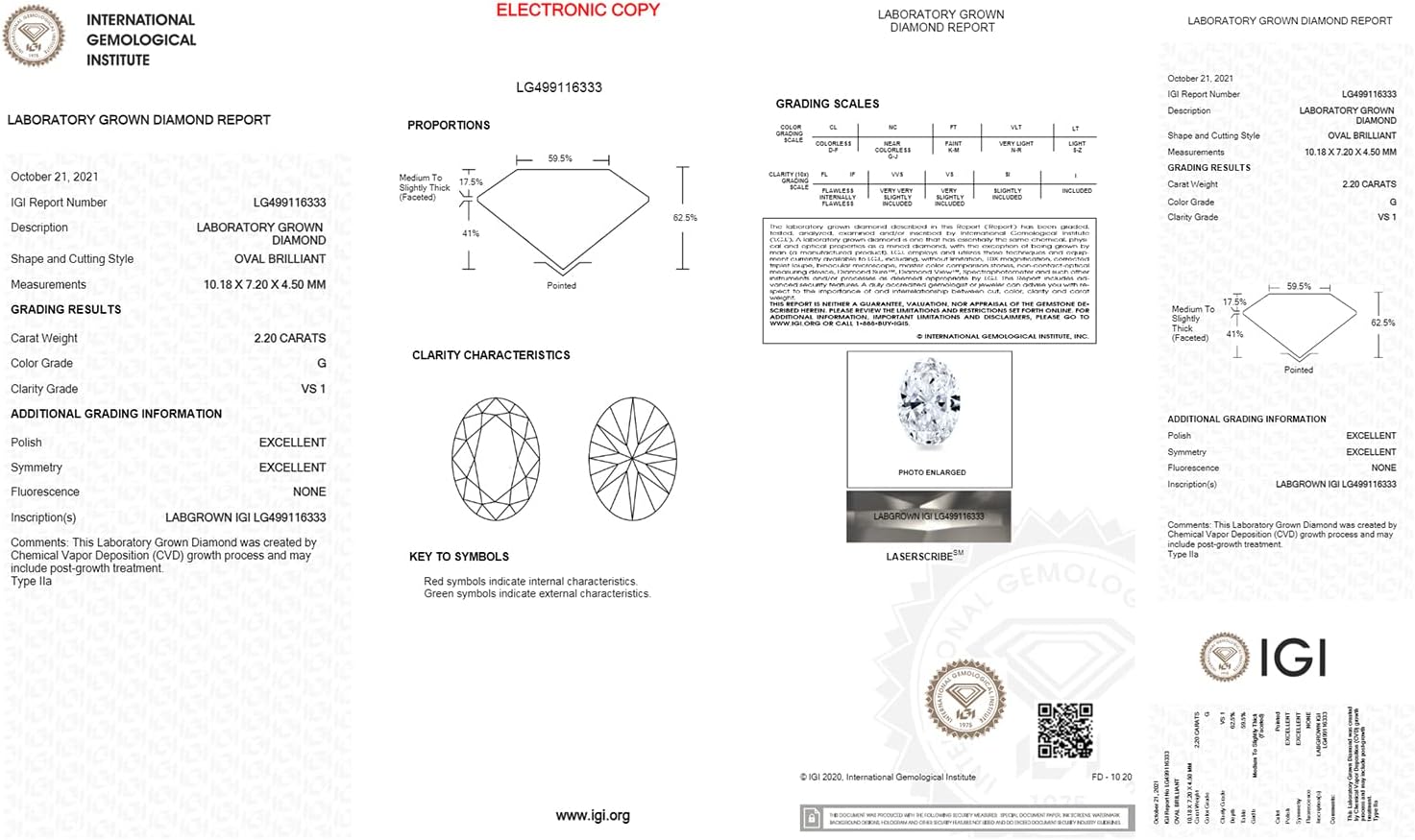 IGI Certified Laser Inscribed Loose Oval Cut Lab Grown Diamond (2.2ct, VS-SI G-H) For Engagement Ring, Pendant, Necklace, Earring