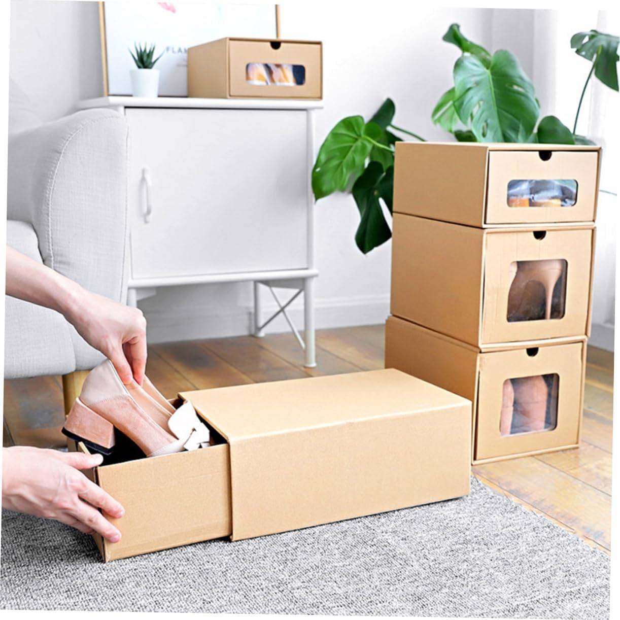 Unomor Thickened Cowhide Paper Drawer Shoe Box Shoe Compartment for Entryway Storage Boxes