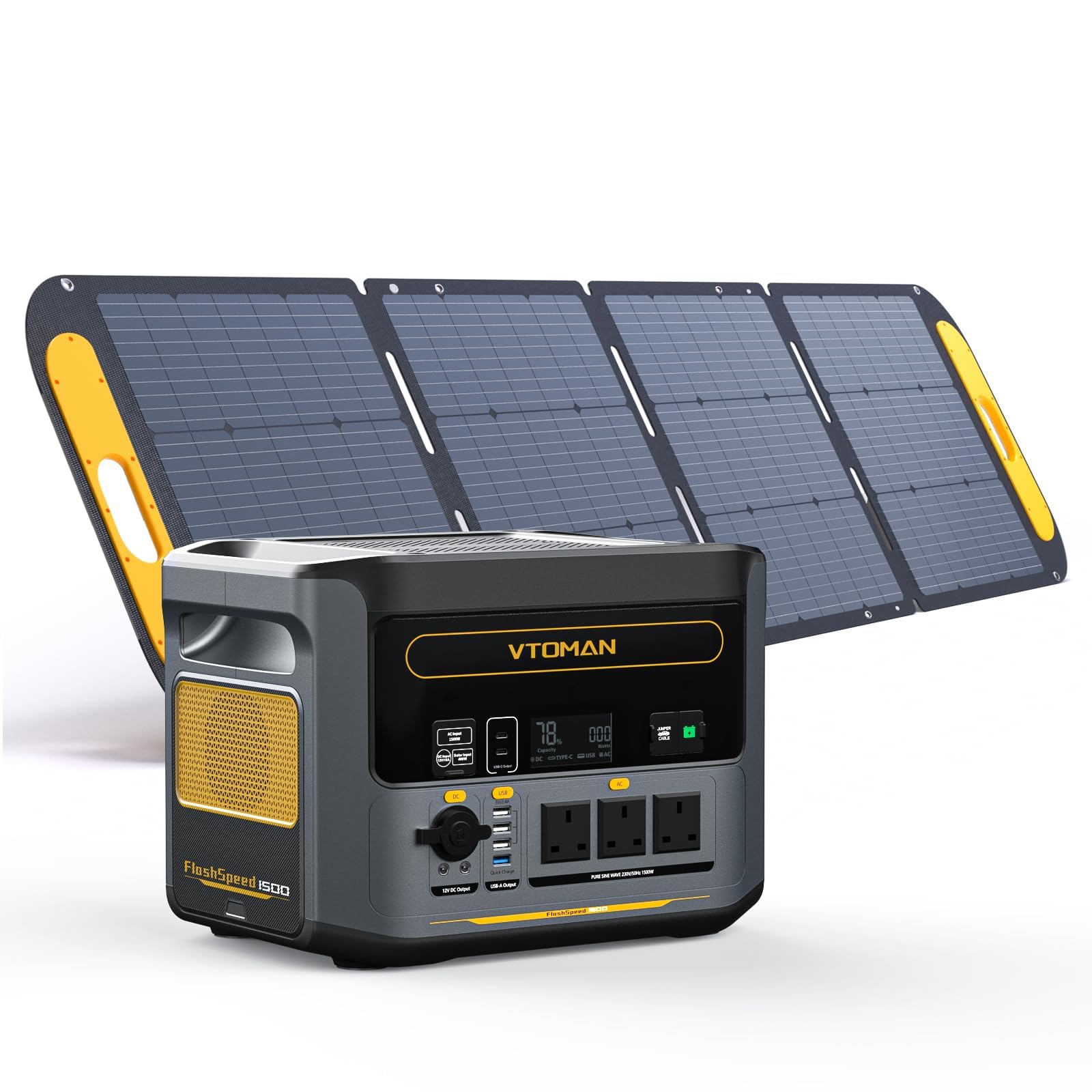 Vtoman Flashspeed 1500 Power Station With 200W Pro Solar Panel, 1548Wh/1500W Lifepo4 Battery Solar Generator With 230V Ac Output/Input, 100W Usb Port, Full Charge Within 1H For Camping, Rv, Trip, Home