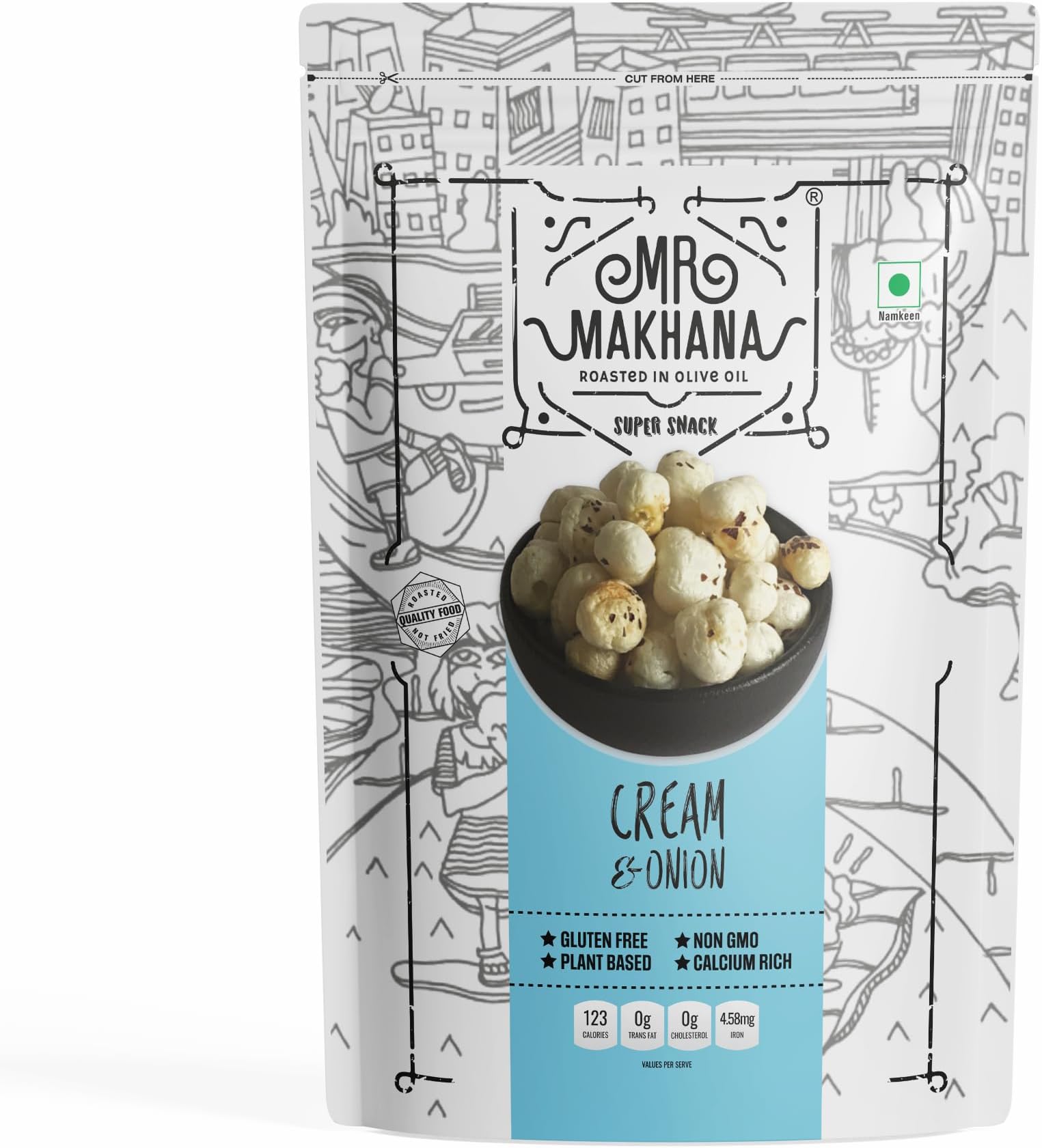 Mr Makhana Cream & Onion 75g I Gluten-free I MSG Free I Healthy Snacks I Roasted in Olive Oil I Zero Trans Fat I Rich Calcium I Roasted Makhana & Foxnuts