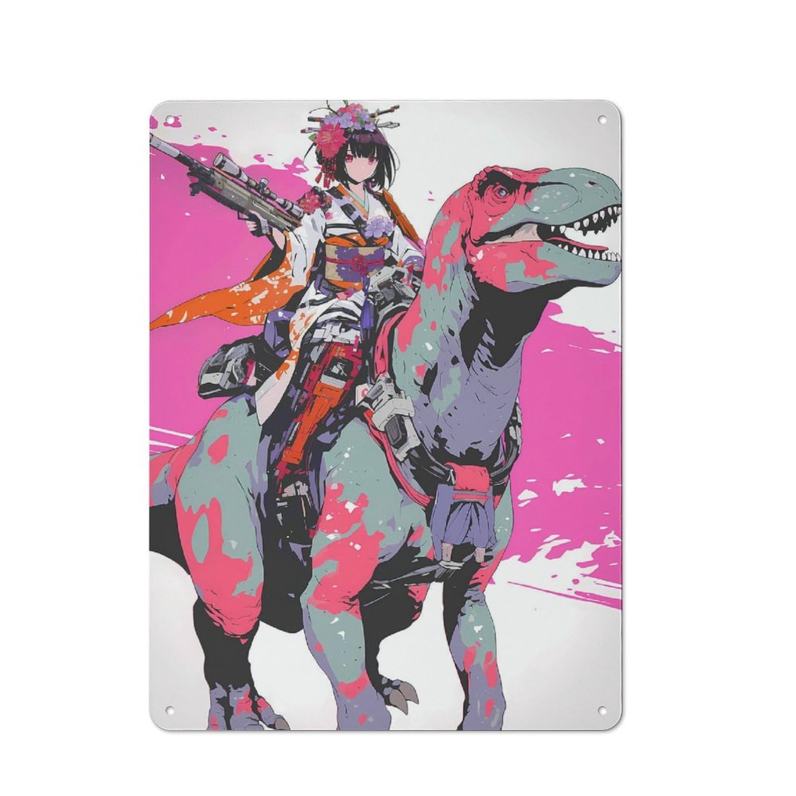 T Rex Geisha Sniper Metal Wall Plaque, Clean Printed Wall Decor for Home Bar, Pub Room Or Drinks Corner, 40x30cm