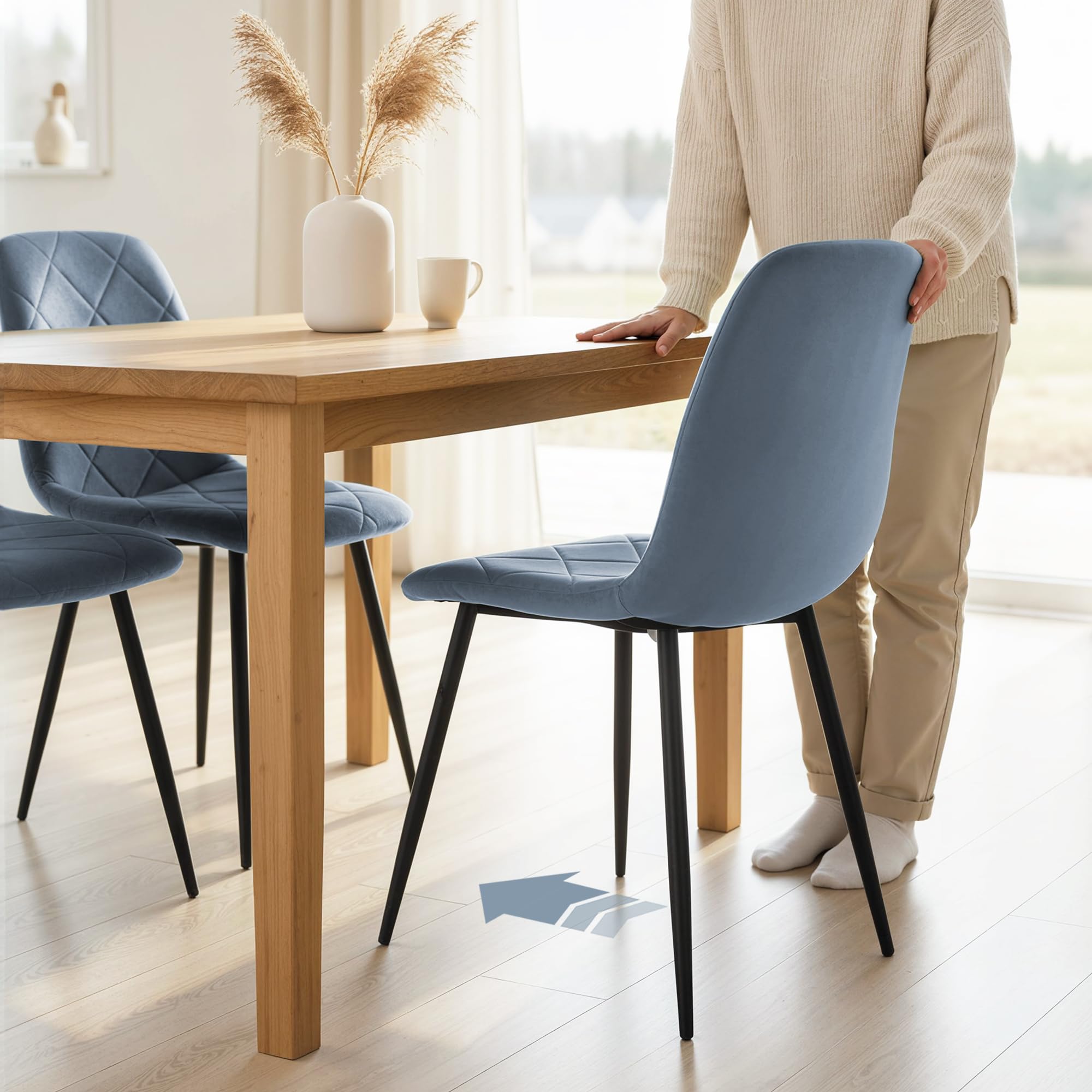 HOMCOM Juego de 4 Sillas de Comedor Modernas 45x54x87 cm Azul Claro | Sillas de Cocina, Tapizadas en Terciopelo, con Patas de Acero, para Salón