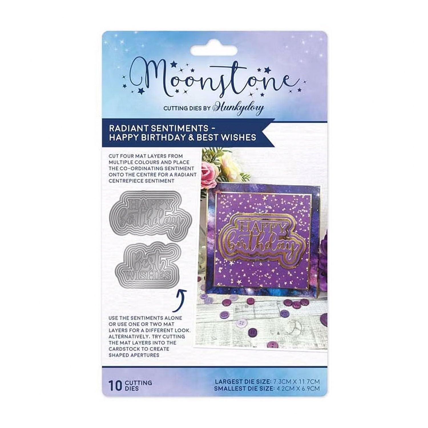 Hunkydory Silver Moonstone - Radiant Sentiments - Happy Birthday And Best Wishes Die Set - Mstone945