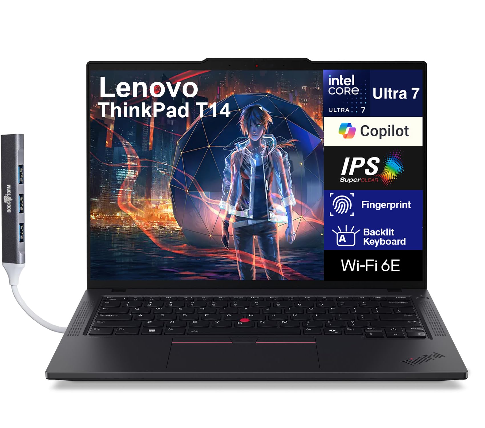 Lenovo ThinkPad T14 Gen 5 AI Business Laptop 14.0" IPS FHD+ (Intel Core Ultra 7 155U(>i7-13700H), 32GB DDR5, 512GB SSD, Copilot, Backlit KB, Fingerprint, 2 Thunderbolt 4, 5MP Webcam, DKZ Hub, Win11P)