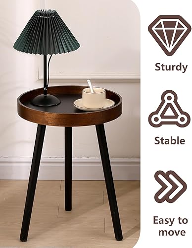 Miniatura 7 de Mesa auxiliar redonda pequeña, mesa auxiliar de madera maciza con 3 patas de metal, moderna mesa auxiliar circular para sala de estar, dormitorio,