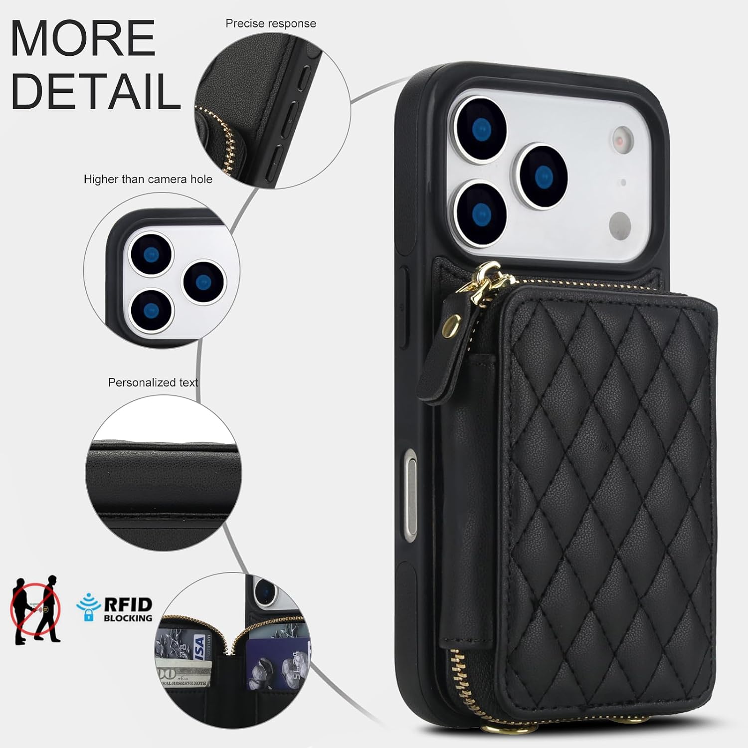 Asuwish Phone Case for iPhone 17 Pro 6.3 inch Wallet Cell Cover with Tempered Glass Screen Protector Wrist Crossbody Strap Stand RFID Blocking Credit Card Holder i Phone17 i17 17Pro Women Girls Black