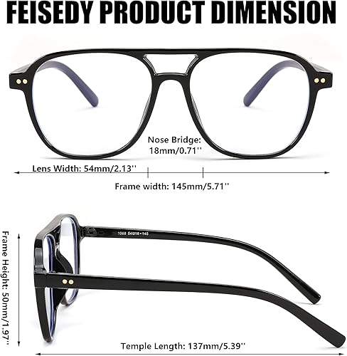 Miniatura 4 de FEISEDY Gafas de piloto ligeras con marco de bloqueo de luz azul, gafas de computadora cuadradas de gran tamaño para mujeres y hombres, B2387