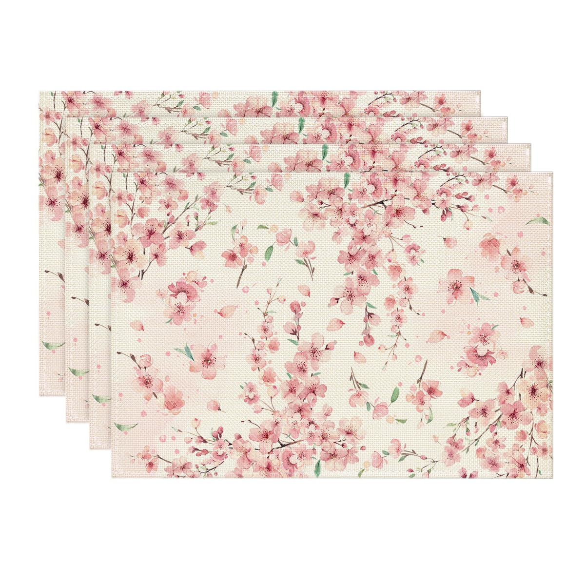 Artoid Mode Juego de 4 manteles individuales con diseño de flores de cerezo, 30 x 45 cm, lavable, decoración para fiestas