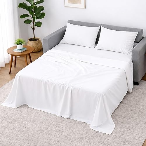 Cottington Lane Sleeper Sofa Sheets Queen Size, 4 Piece Premium Quality 100% Egyptian Cotton Sofa Bed Sheet Set for Pull Out Couch, Loveseat &