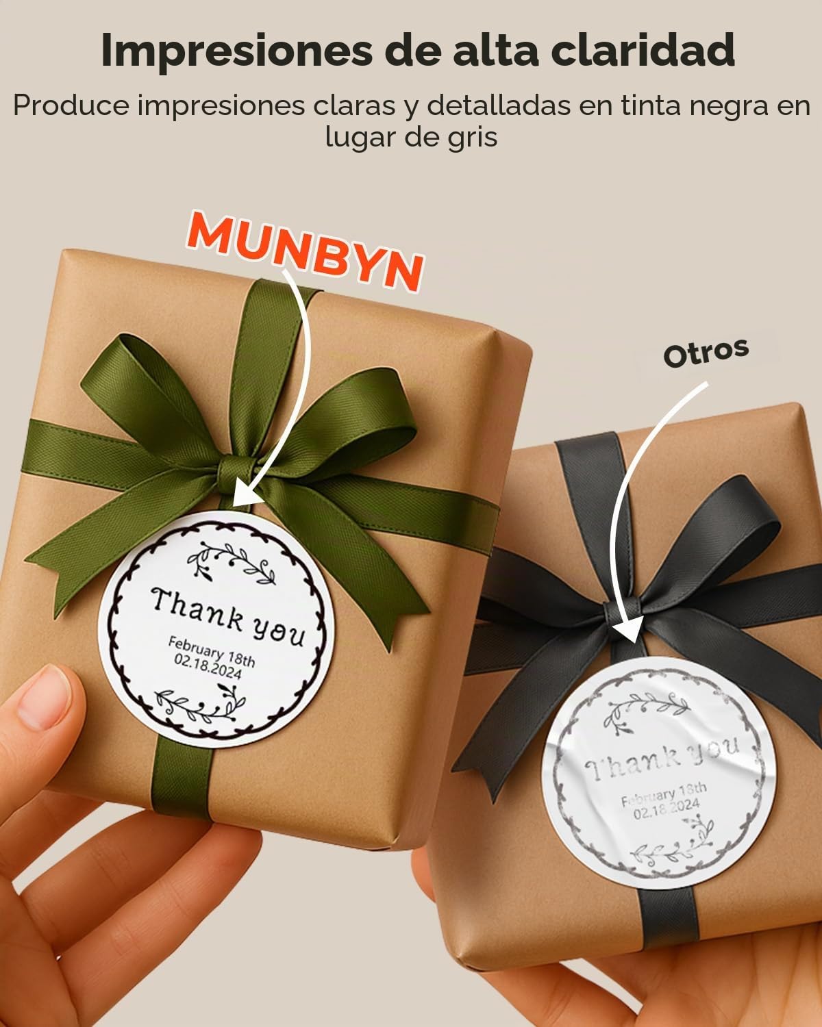 MUNBYN-750 etiquetas térmicas redondas, etiqueta térmica de 51mmx51mm redonda, pegatina autoadhesiva resistente a arañazos, agua, suciedad, polvo y grasa-Blanco