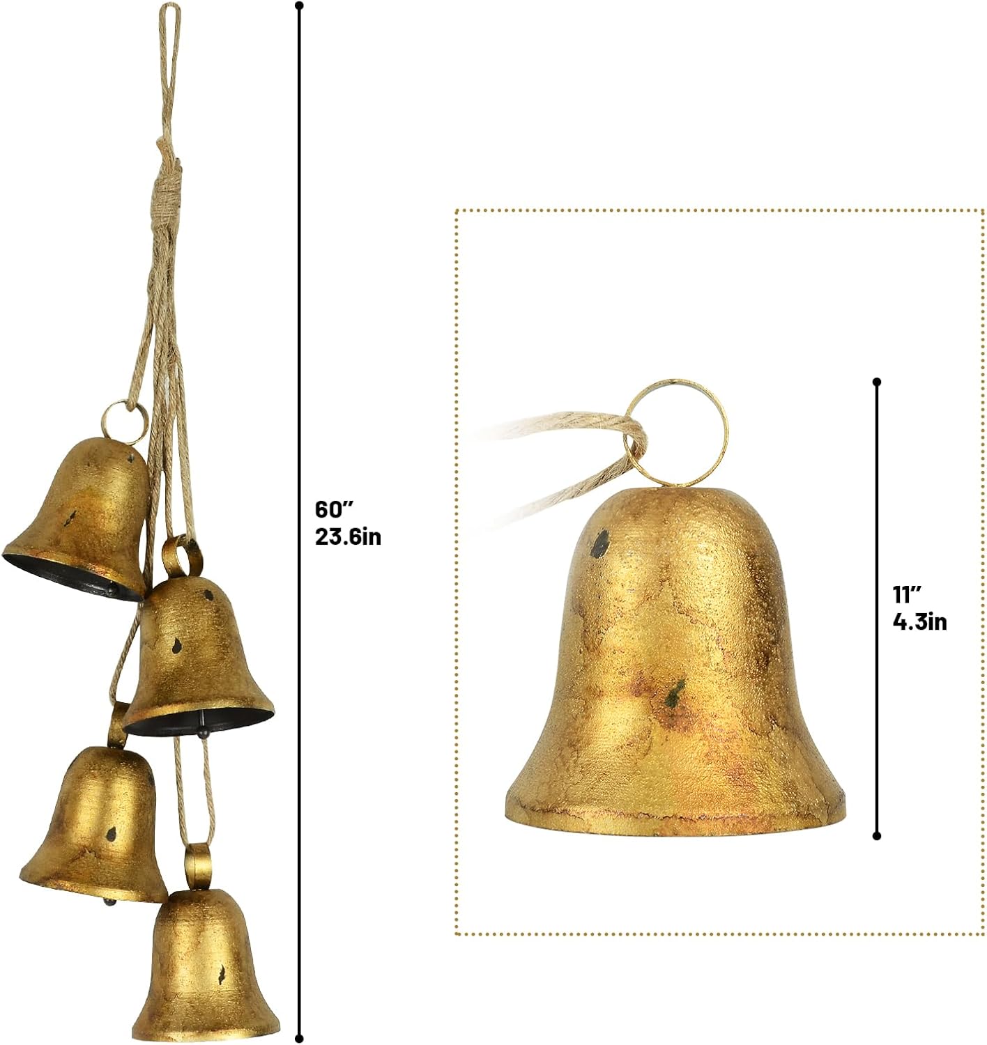 ShangTianFeng Cow Bells Christmas Decor, Black Rustic Bells with Jute Rope, Large Vintage Bells, Decorative Bells for Christmas Decorations, Harmony Wind Chime Bells for Decoration Outdoor Indoor