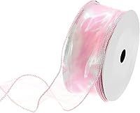 Vista 74 de MECCANIXITY Cinta de Organza Transparente con Alambre Brillante de 2 3/8" de Ancho, Cintas de Gasa Iridiscente Pastel de 3 Yardas Color Beige