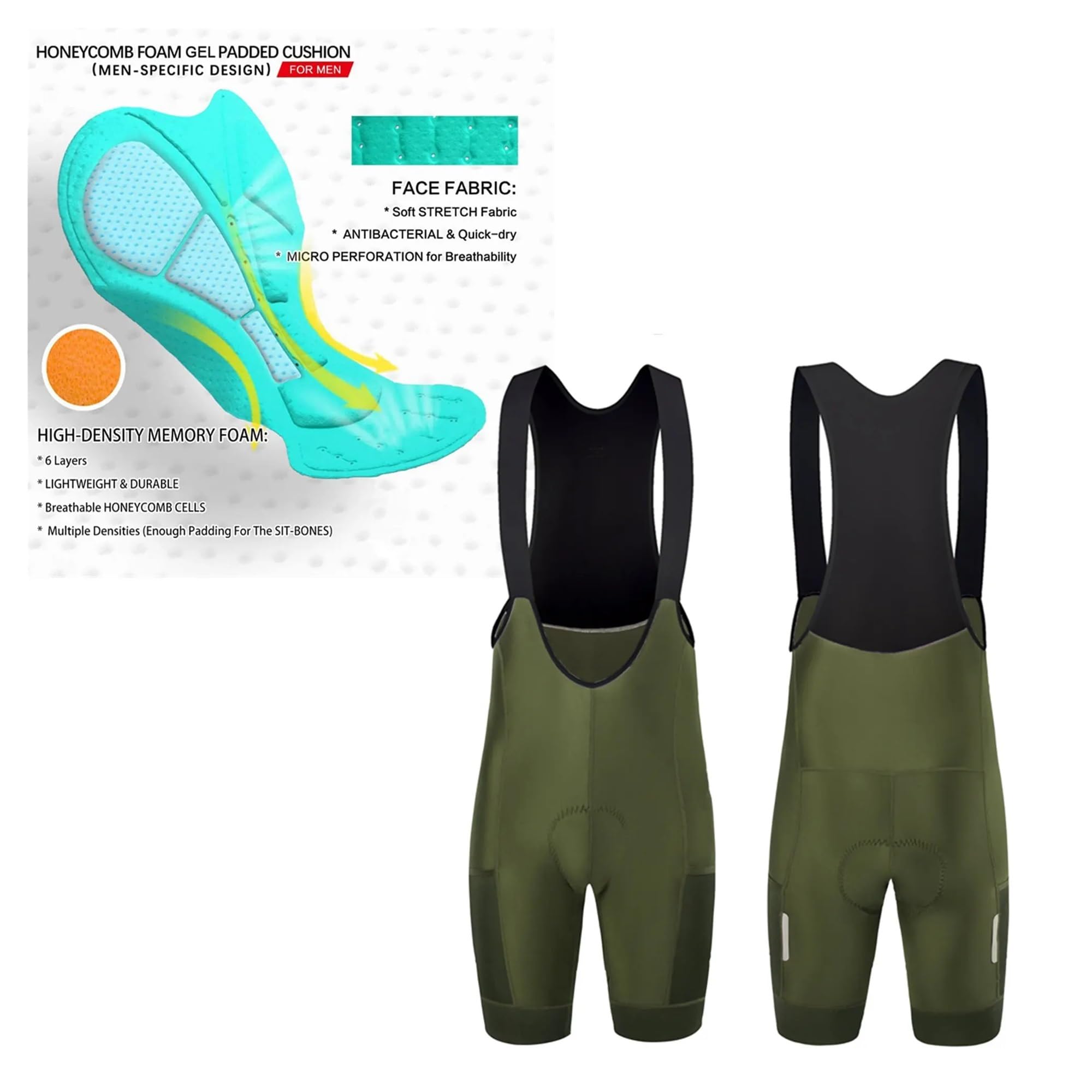 Pantaloncini da Ciclismo Pantaloncini con Bretelle da Ciclismo Estate Uomo 2 Tasche Pantaloni Bicicletta Imbottiti in Gel PRO Mountain Bike Tights Triathlon