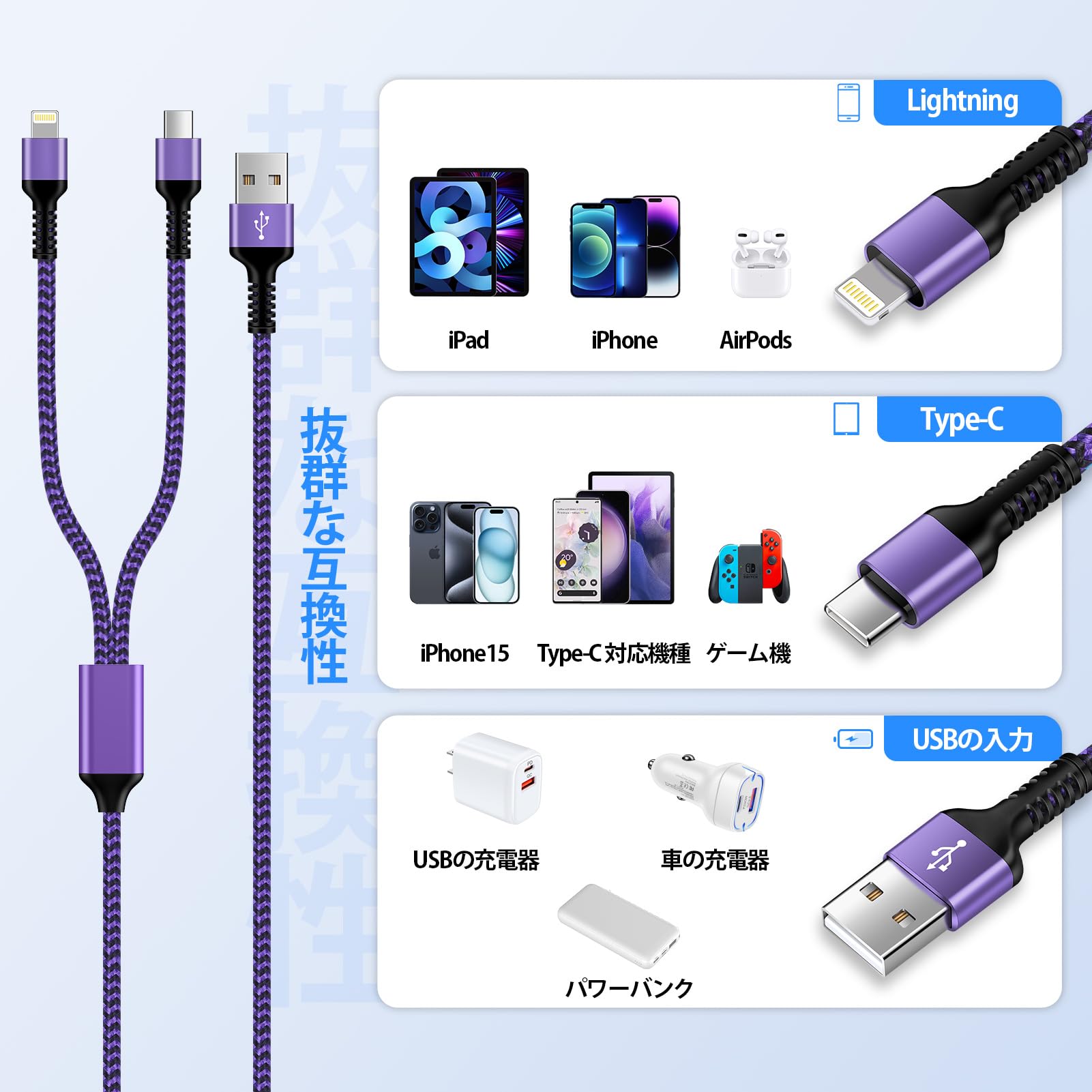 Amazon.co.jp: 2in1 充電ケーブル usb-c lightning iPhone16 /15