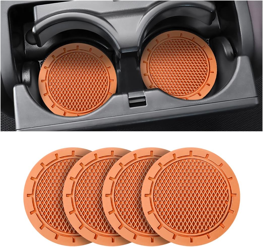 Car Cup Holder Coaster, 4 Pack 2.75 Inch Diameter Non-Slip Universal Insert Coaster, Durable, Suitable for Most Car Interior, Car Accessory for Women Men (Orange)