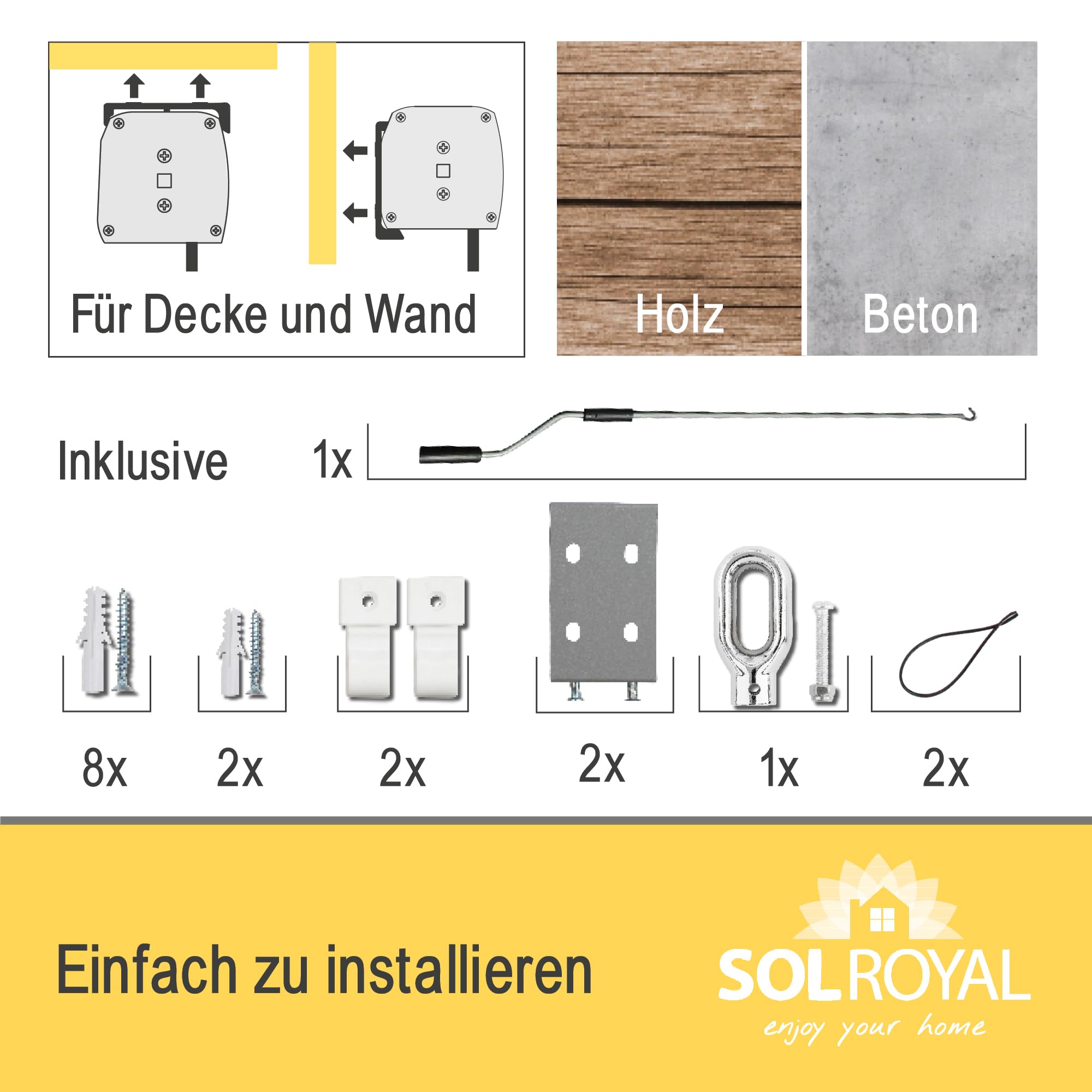 Sol Royal Senkrechtmarkise 160x250 cm MS5 Markise – Robuster Balkonsichtschutz Abnehmbare Handkurbel Wasserabweisender Sonnenschutz Terrasse Balkon Garten Wetterfeste Vertikalmarkise Grau