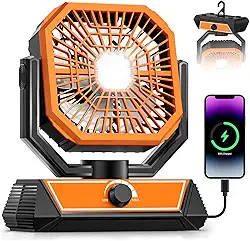 meriied Ventilador Portátil Para Acampamento Com Bateria Recarregável De 20.000 Mah, Alimentado Por Usb-C Uso Interno E Externo, Ultra Silencioso Viagens, Barraca, Praia, Piquenique, Churrasco, Mesa