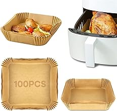 100 peças de forro de papel descartável air fryer 20 cm papel de cozimento antiaderente para fritadeira a ar à prova de óleo pergaminho à prova d'água para assar micro-ondas (quadrado-natural)