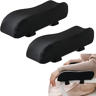 East Leaf 肘置き クッション 低反発 メモリーフォーム 【ベルト固定・滑り止め】 人間工学デザイン 在宅/オフィス/ゲーミング 椅子用 2個セット (ブラック)