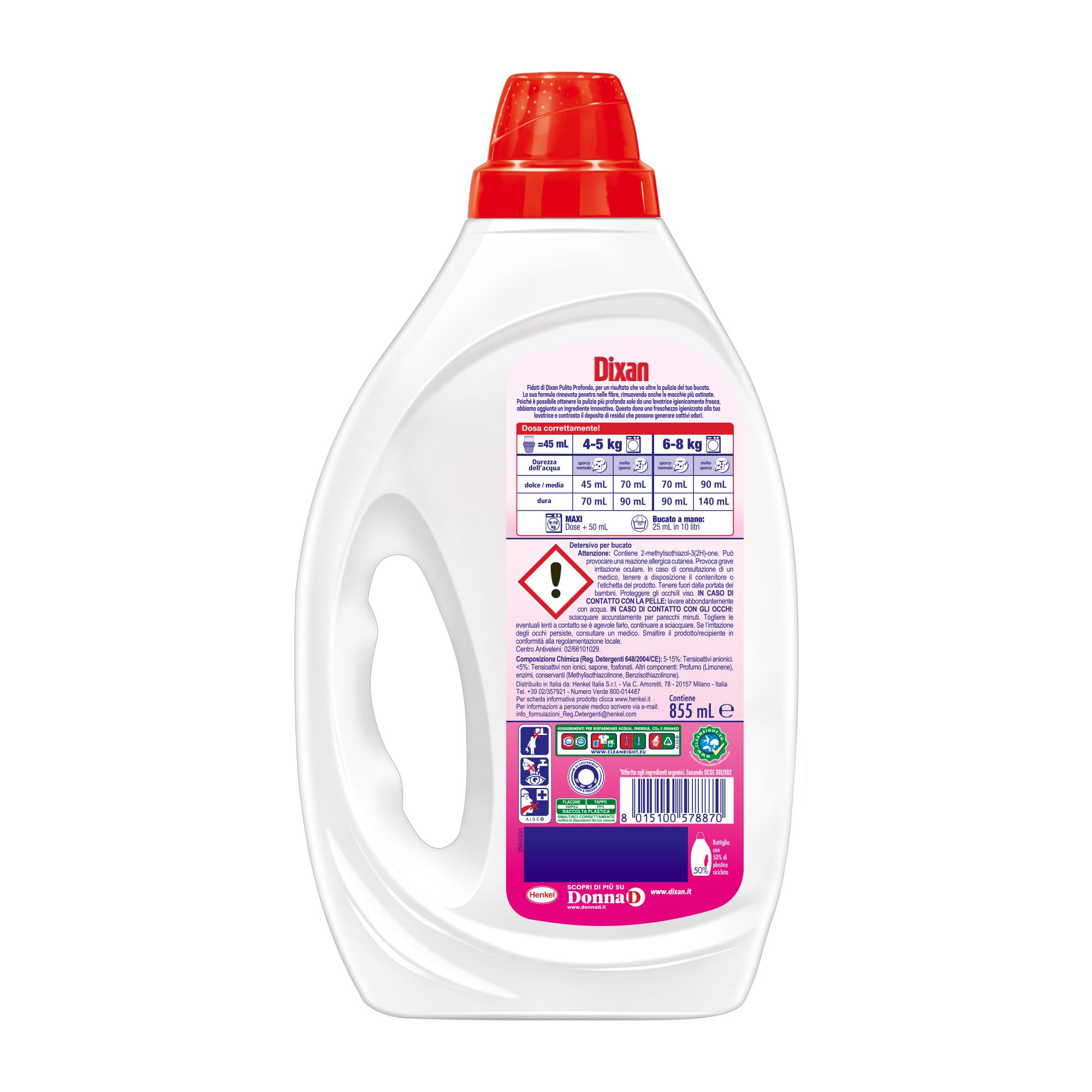 Dixan Liquido Color Detersivo Lavatrice (6 confezioni da 19 Lavaggi), Detersivo liquido lavatrice per colori vivaci, pulizia profonda del bucato e freschezza igienica per la lavatrice