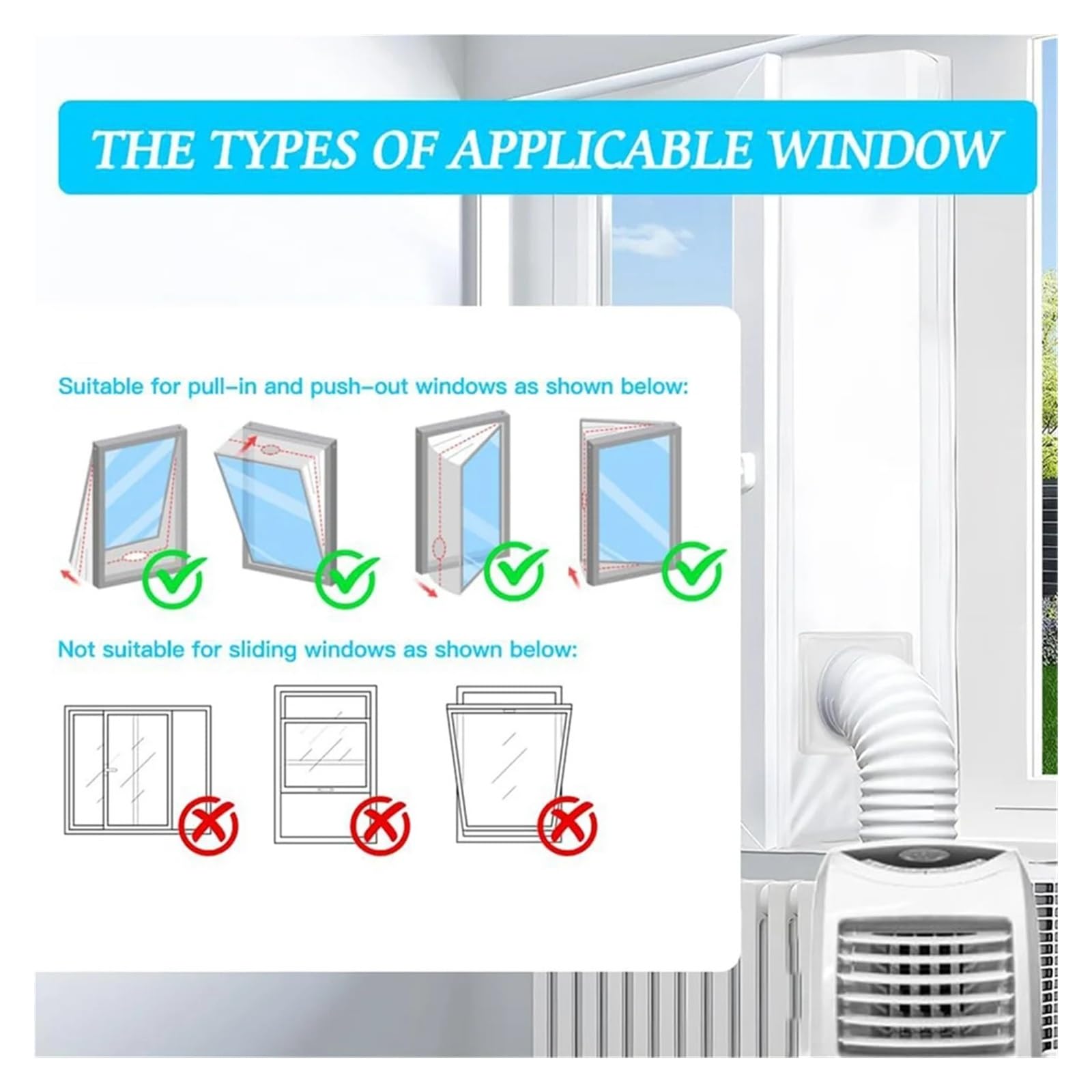Genérico Sello de Ventana de CA portátil N85R de 300 cm con acoplador de 5,1/5,9 Pulgadas