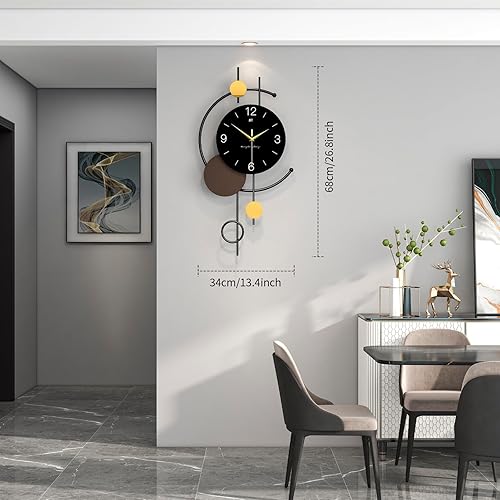 Miniatura 4 de Reloj de pared grande negro para decoración de sala de estar de 27 pulgadas, reloj de pared grande de metal moderno, funciona con pilas, para