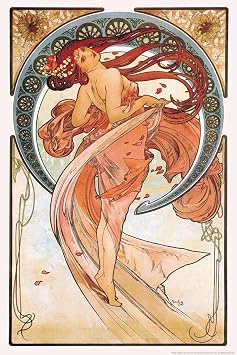 Alphonse Mucha Poster Dance Painting 1898 Bohemian Czech Painter 1900s Nouveau Vintage Cool Wall Art Print Poster 24x36