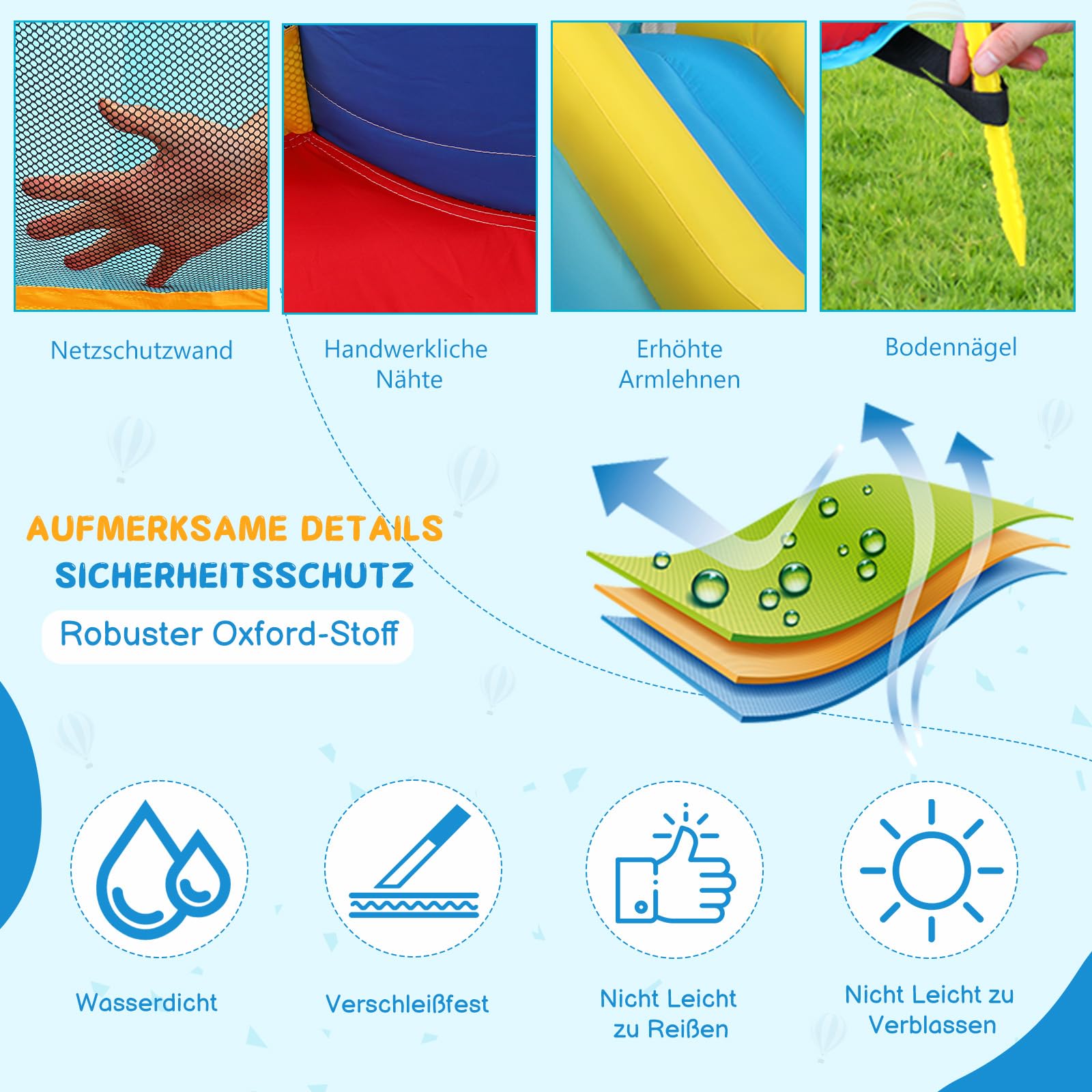 LEADZM Hüpfburg mit Gebläse, Aufblasbares Burgen mit Pool, Rutsche, Trampolin, Boxständer, 356x315x203cm