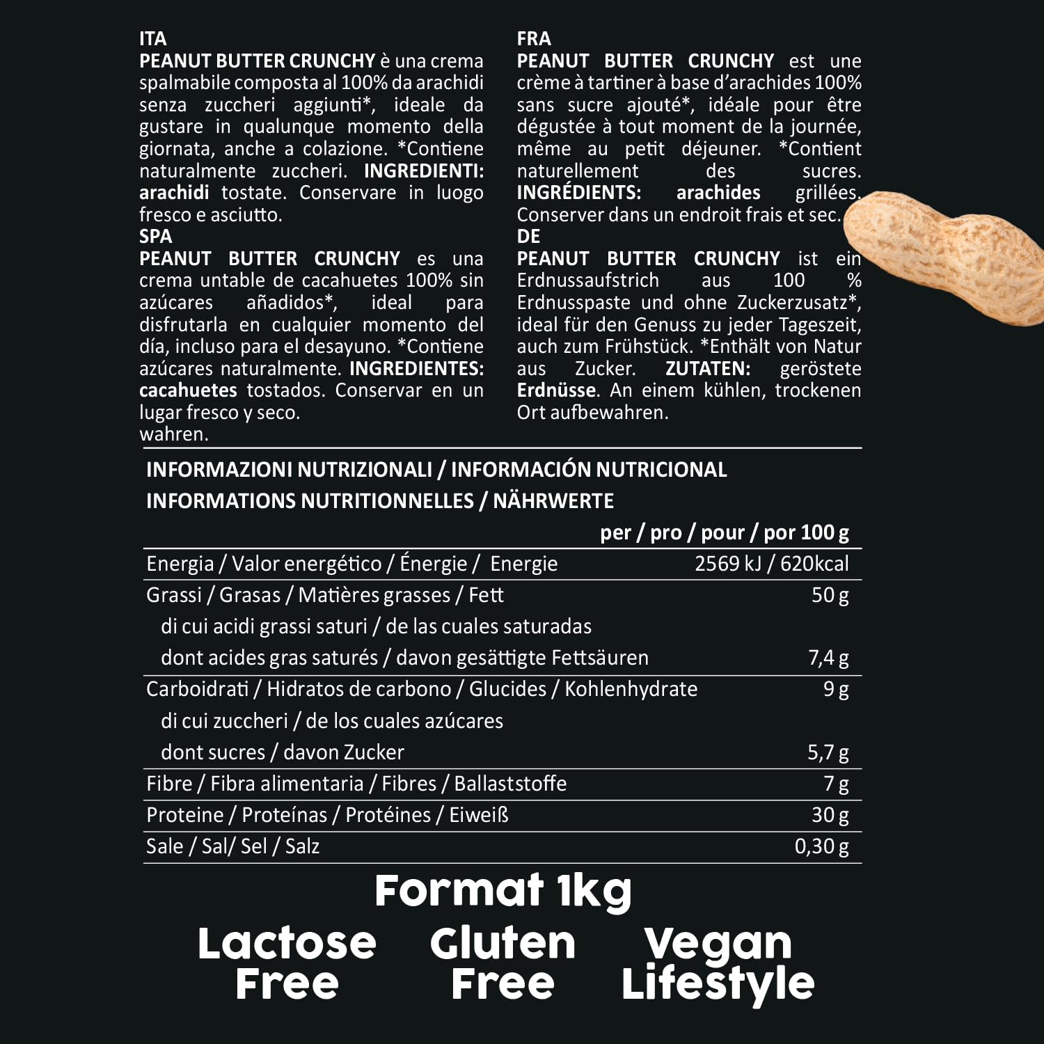 Beurre De Cacahuète Protéine Sans Sucre Crunchy, 1kg Peanut Butter, Beurre d Arachide 100% Naturel Sans Huile De Palme Dégraissé, Pate A Tartiner Protéinée