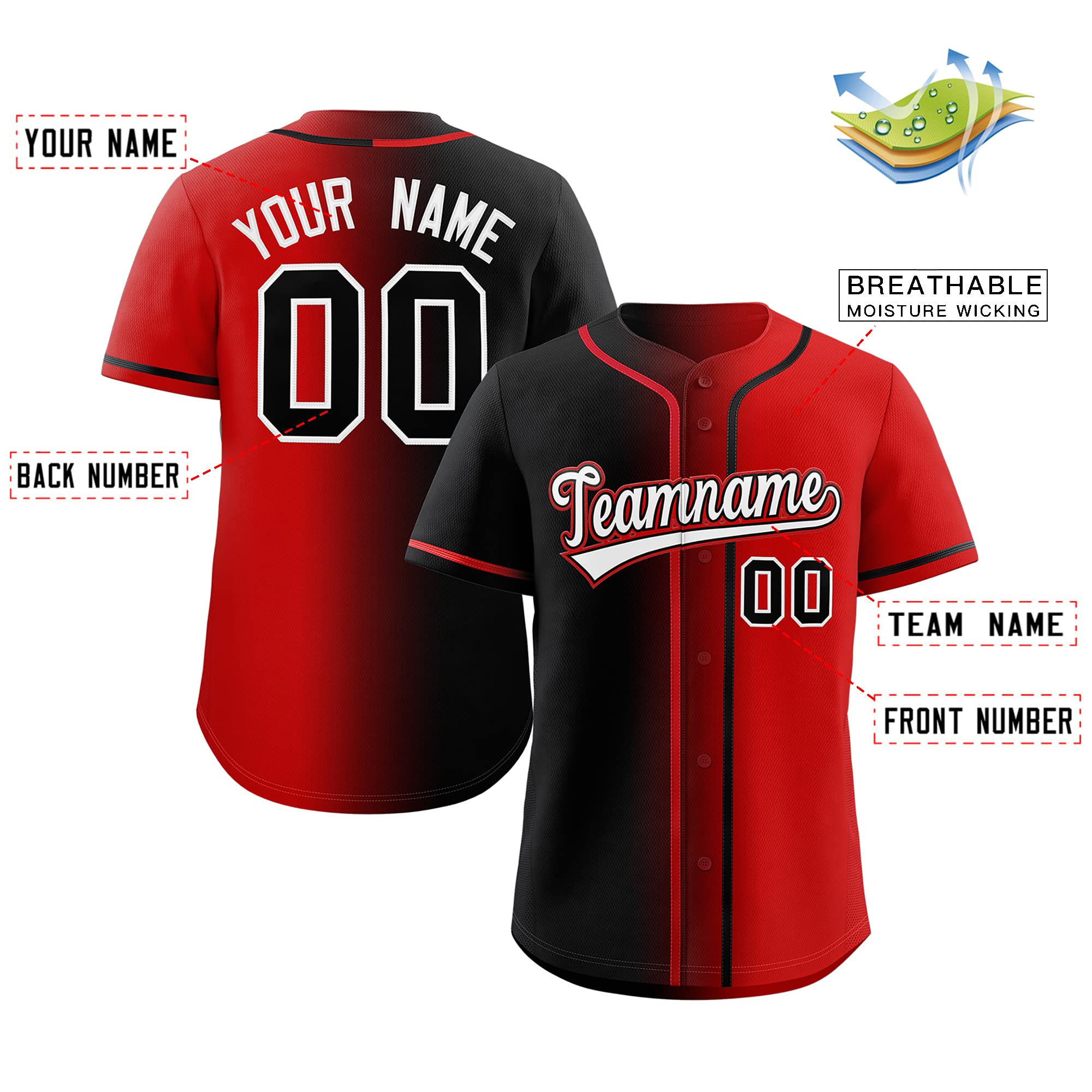Custom Gradient Baseball Jersey for Men/Women/Youth, Embroidered Personalized Team Name Number Logo