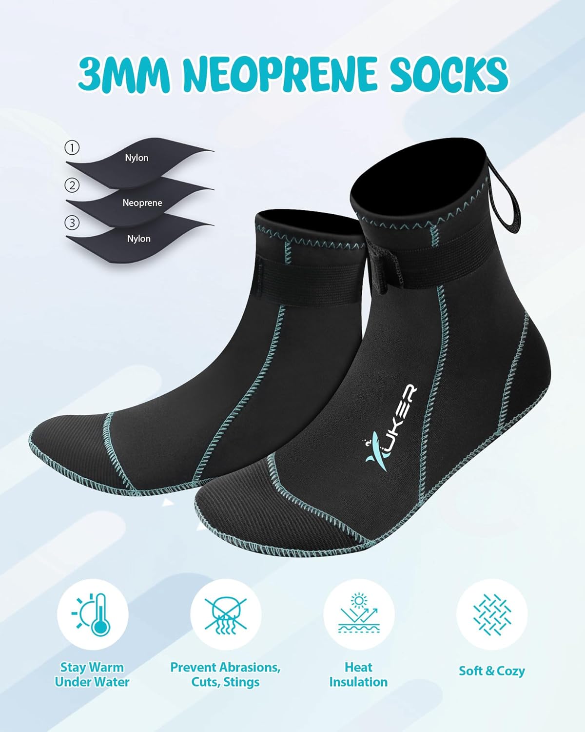 XUKER Neoprene Water Socks for Kids Toddlers 3mm Sand Proof Beach Volleyball Socks Diving Boots for Outdoor Water Sports - Image 5