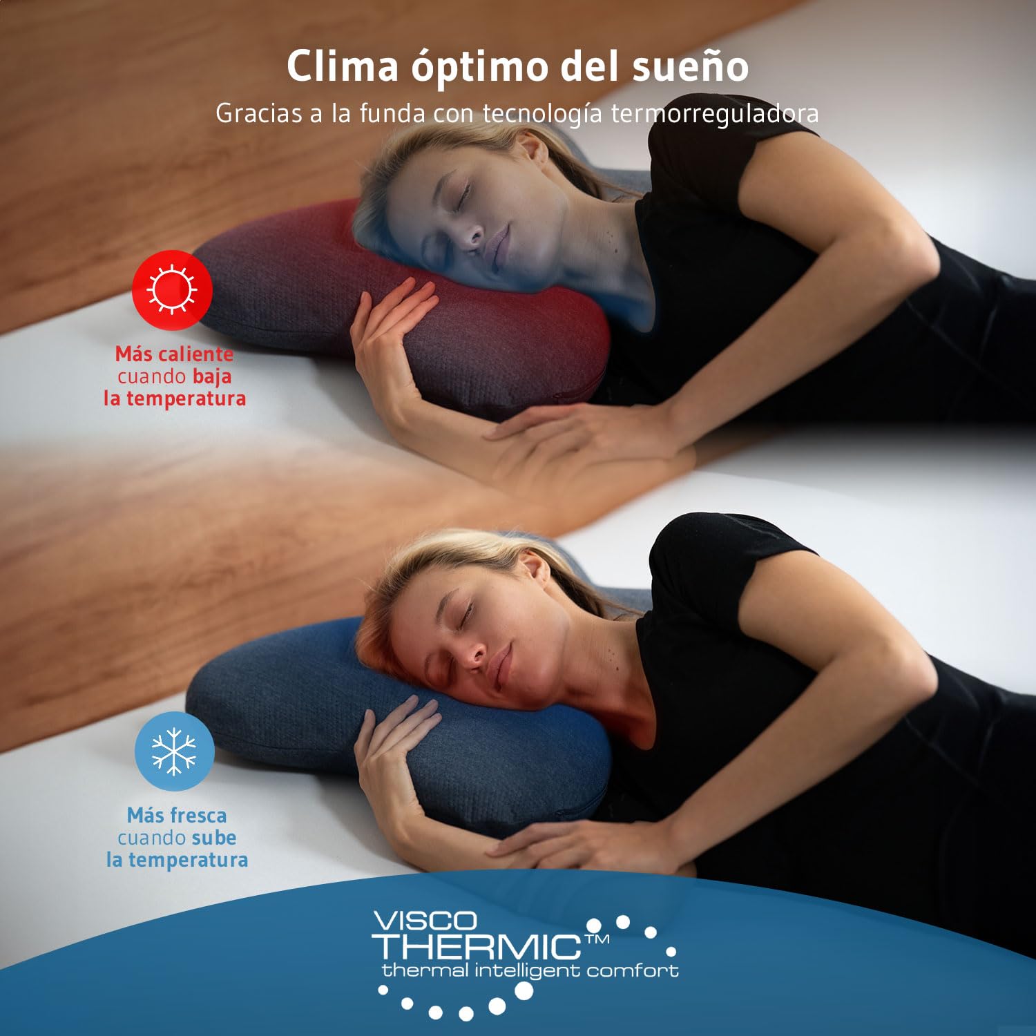Almohada ergonómica ACAMAR Quickdry para dormir de lado, almohada cervical | Espuma viscoelástica, funda de secado rápido, cojín ortopédico, almohada mariposa, 55x47x12 cm
