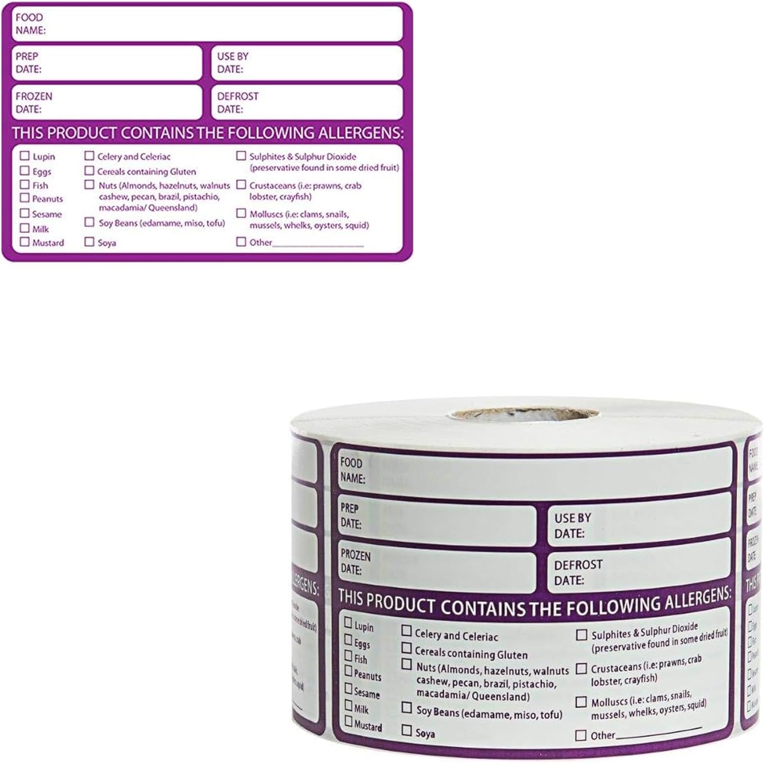 Food Allergen Labels Stickers Large Food Allergen Date Info Labels - Removable Food Allergy Labels for Commercial Kitchens and Catering Outlets - Pack of 500