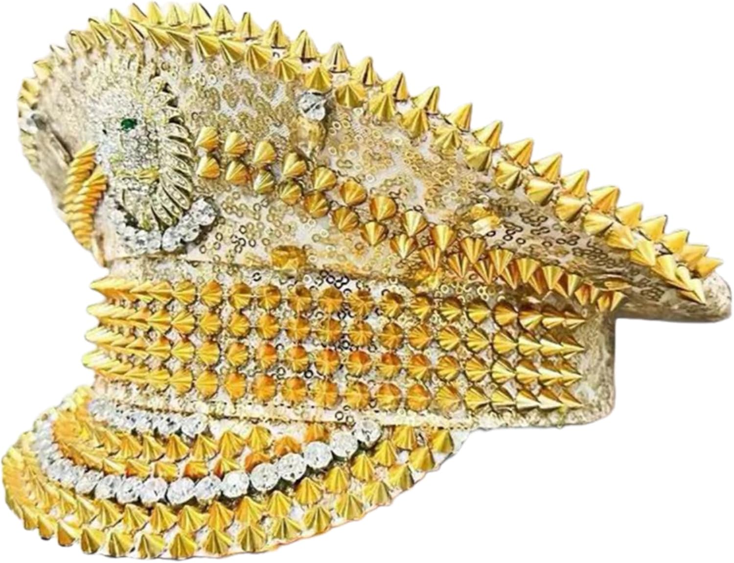 Gold Sequined Rivet Studded Hat Headwear for Fashion Women Night Event Theme Party Accessories Marine Headpiece Studded