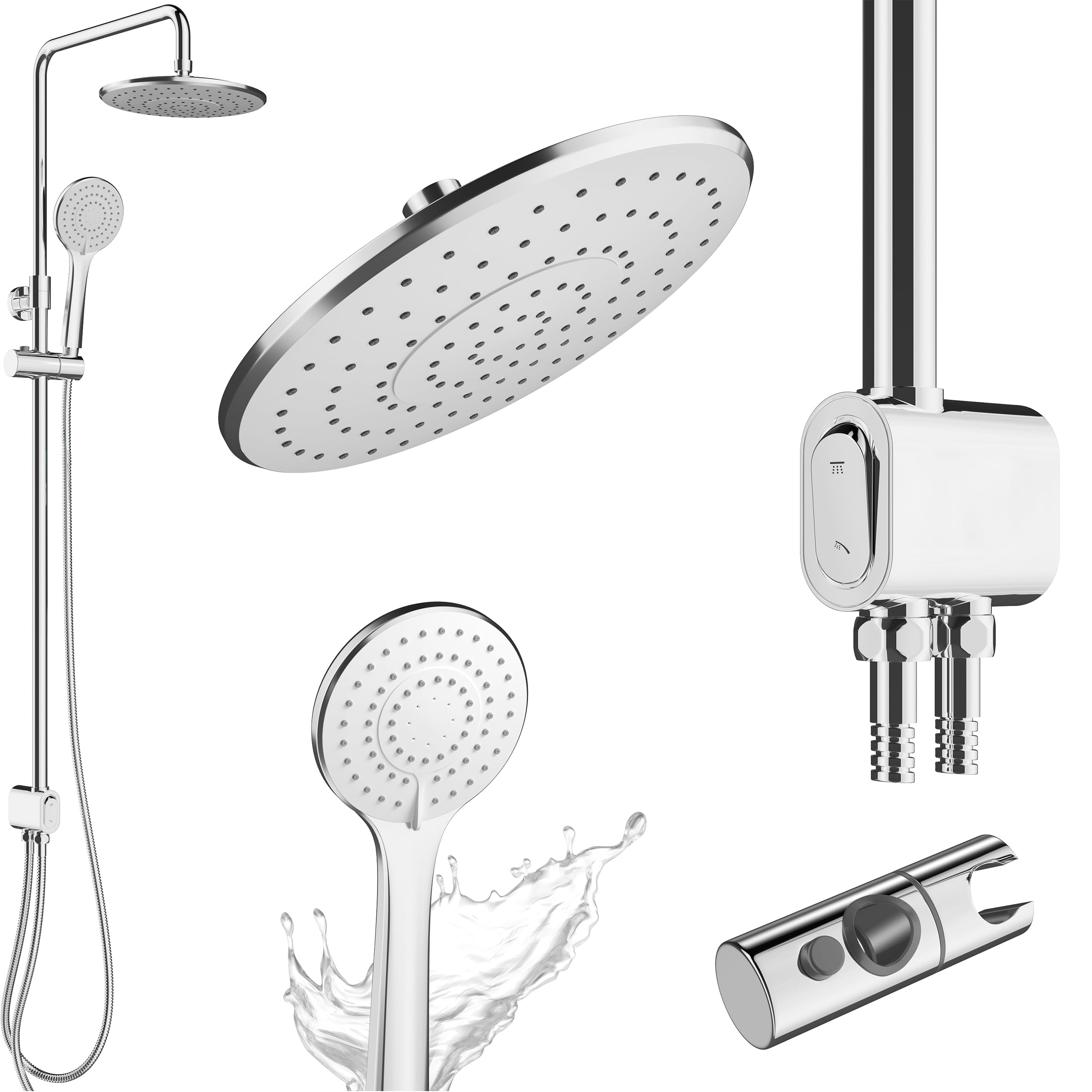 Duschsystem ohne Armatur Edelstahl rostfrei - Überkopfbrauseset | 50% Wasserspar Wellness Duschset ohne Armatur - Regendusche mit Wandhalterung Komplettset für Dusche und Badewanne