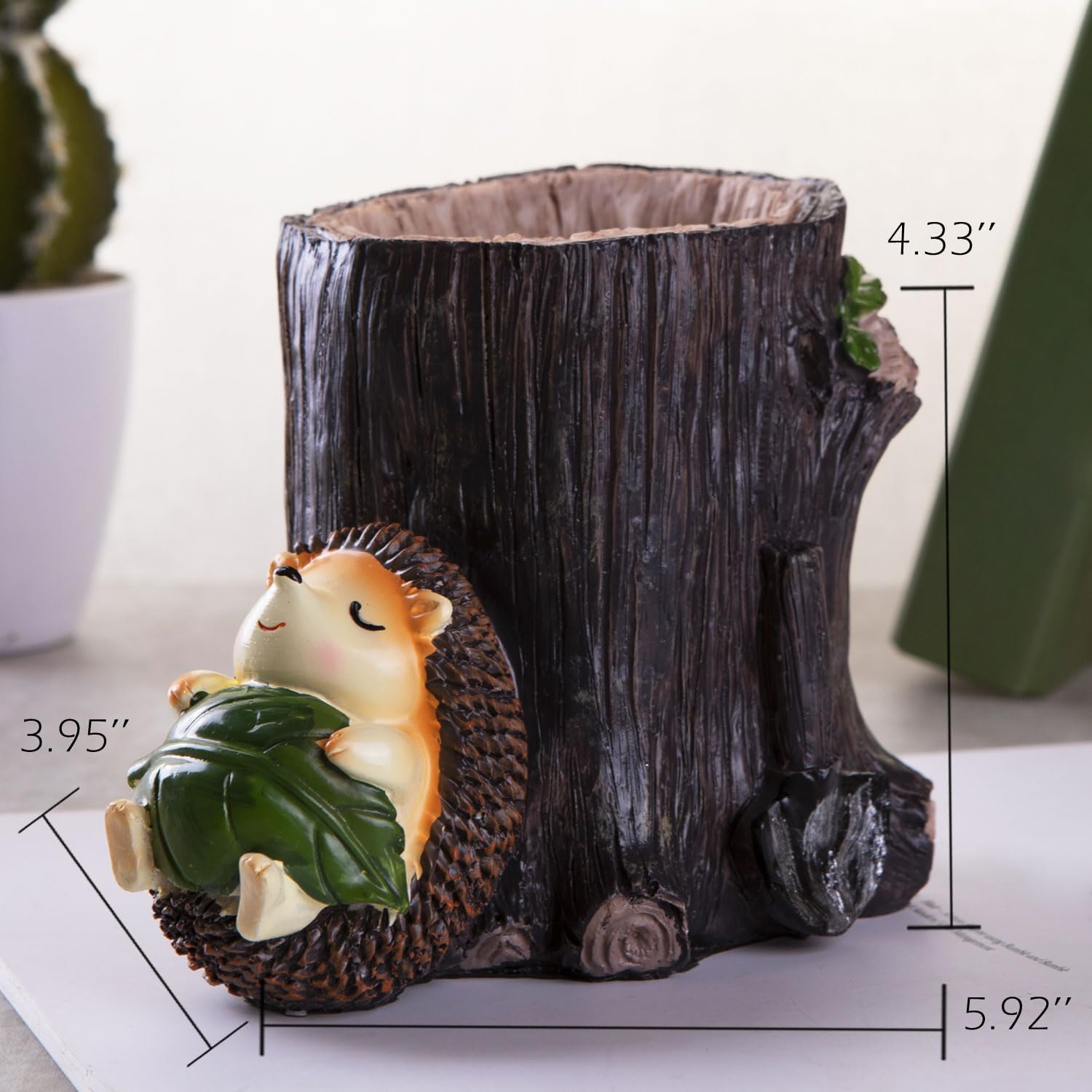 IBWell Desk Pen Toothbrush Pencil Pot Holder,Cute Resin Hedgehog Holder, Desktop Organizer Container Stationery Storage Office Desk Decoration image 2