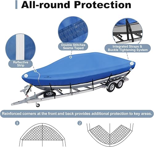 Miniatura 3 de Explore Land Funda impermeable remolcable para lanchas que se adapta a 14 pies a 16 pies de largo de hasta 76 pulgadas de ancho V-Hull Tri-Hull