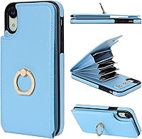 Vista 14 de Folosu Funda compatible con iPhone XR con soporte para tarjetas, rotación de 360°, soporte de anillo de dedo con función atril, bloqueo RFID, piel