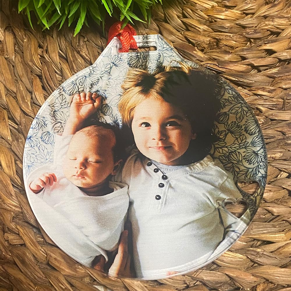 Bolas de Navidad con Foto Personalizadas, Adorno Árbol Navidad de metacrilato en Varias Medidas con impresión UV,Bolas de Navidad Personalizables para Familia, Personalizado