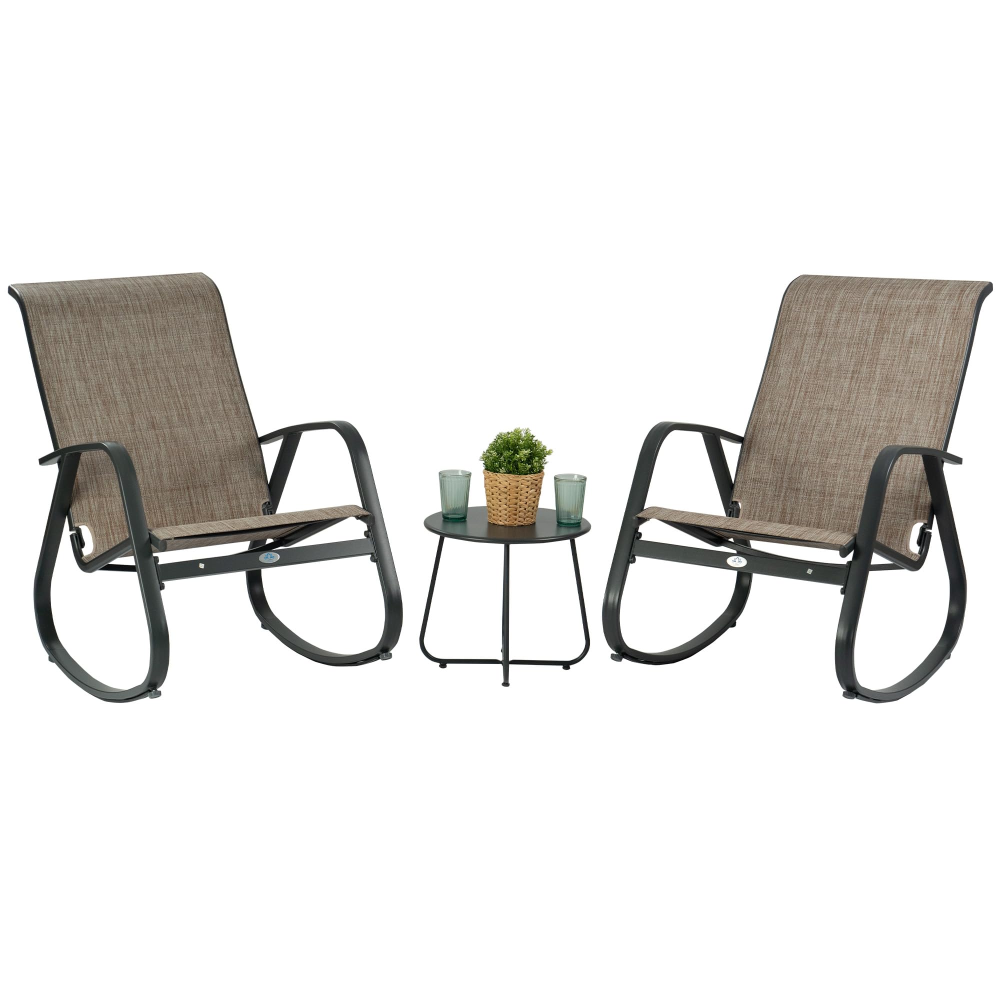 Kozyard Patio Rocking Chair Set of 3, Outdoor Contemporary Patio Rocking Sling Chair with Breathable Mesh Fabric Seat, Powder Coated Aluminum Frame