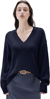 Women Cashmere Blend Oversized V Neck Long Sleeve Pullover Sweaters