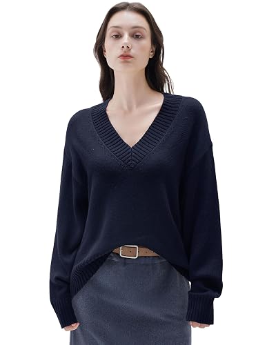 SUUKSESS Women Cashmere Oversized V Neck Pullover Sweaters Long Sleeve Jumpers