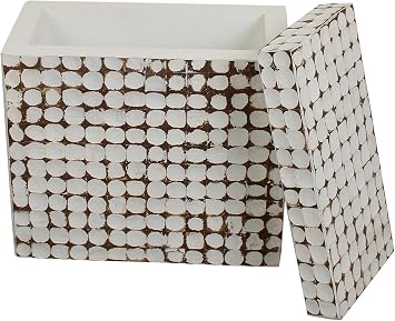 East at Main Rectangle Storage Side Table Coconut Shell Mosaic Inlay, Hidden Compartment, Pre-Assembled Accent Table for Small Spaces White
