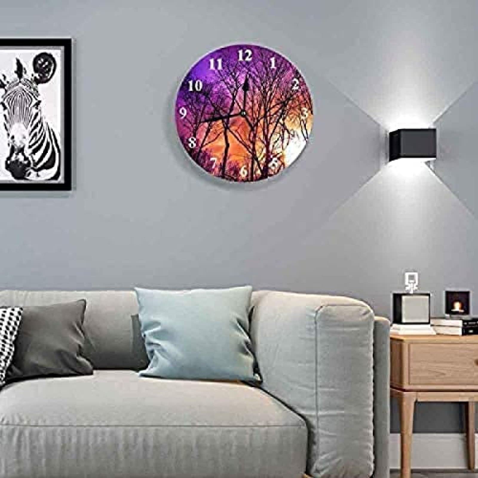 Amazon.co.jp: 木時計赤と紫の空夕日秋の丸い壁時計リビングルーム