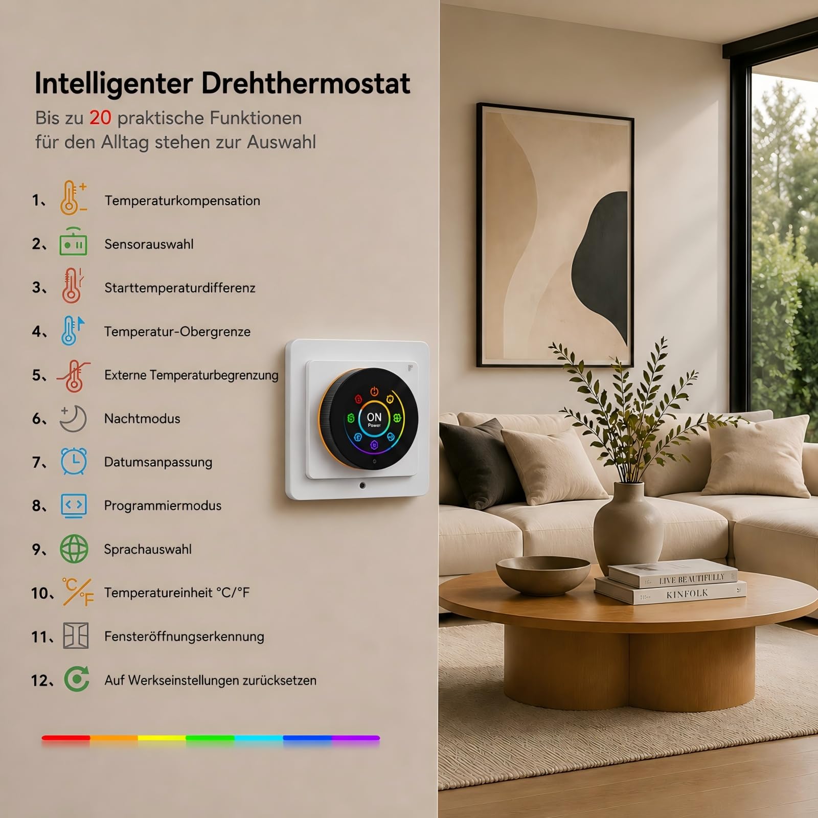 Raumthermostat Elektrische Fußbodenheizung Drehregler mit externer Sensor | Programmierbar Digital Thermostat Fussbodenheizung Unterputz WLAN Smart,für Alexa Google Home Assistant Tuya Smart Life,16A