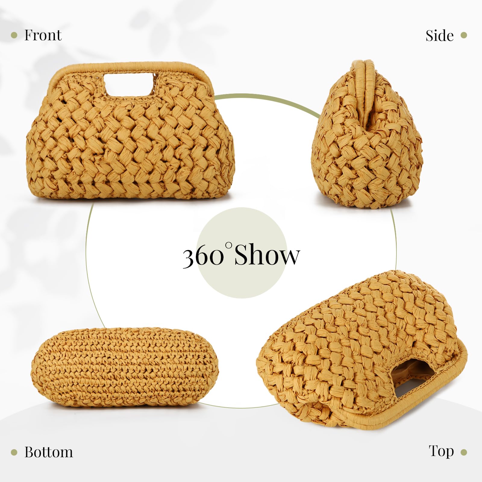 Pochette in Paglia Donna Borsa a Mano Intrecciata Dumpling Borsetta Estiva da Spiaggia e Tracolla Cerimonia